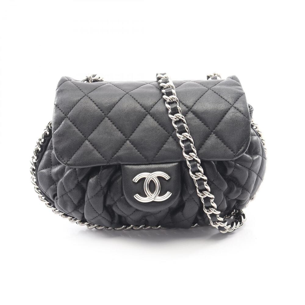 Chanel Matelasse round Shoulder Bag Lambskin Sheepskin Black
